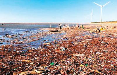 圖為臺(tái)灣西海岸海灘上的垃圾